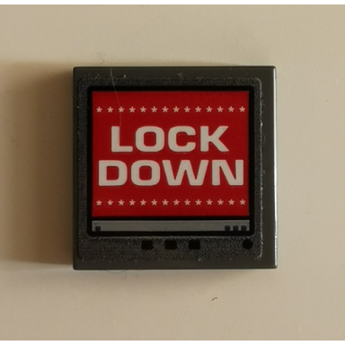 dark bluish gray tile 2 x 2 with white lock down and asterisks on red computer screen pattern sticker - set 70912
