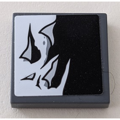dark bluish gray tile 2 x 2 with black and white ripped and torn pattern sticker - set 70915