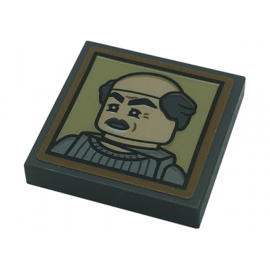 dark bluish gray tile 2 x 2 with jerry seinfelds uncle leo minifigure on tan background pattern sticker - set 21328