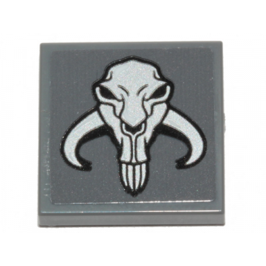 dark bluish gray tile 2 x 2 with mythosaur skull sw mandalorian isignia pattern sticker - set 75319