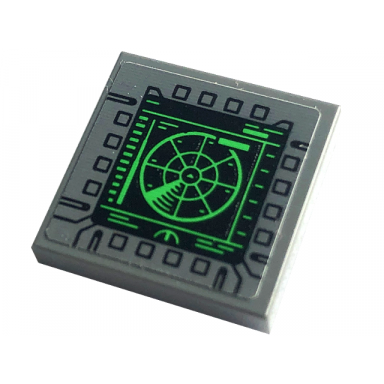 dark bluish gray tile 2 x 2 with display screen with green radar and black squares pattern sticker - set 76240