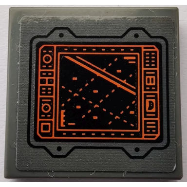 dark bluish gray tile 2 x 2 with display screen with black and orange radar map pattern sticker - set 76240