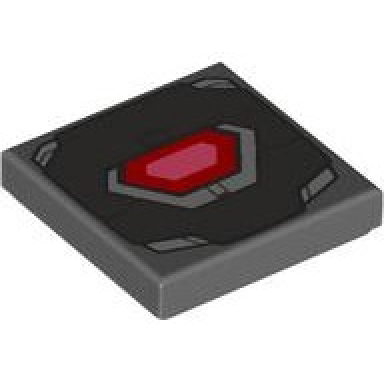 dark bluish gray tile 2 x 2 with war machine armor plates red and coral hexagonal arc reactor pattern