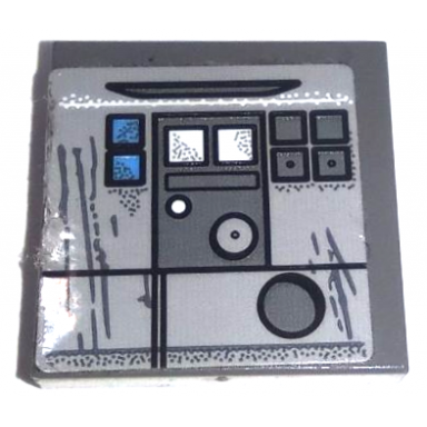 dark bluish gray tile 2 x 2 with sw resistance pilot flight suit control panel with buttons lights and dials pattern sticker - set 75115