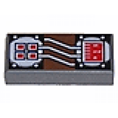 dark bluish gray tile 1 x 2 with copper and white circuitry red rectangle and 4 squares pattern