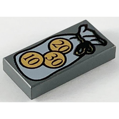 dark bluish gray tile 1 x 2 with hp money purse and coins pattern