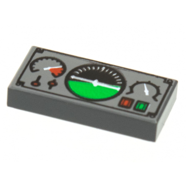 dark bluish gray tile 1 x 2 with black and green artificial horizon gauges and buttons pattern