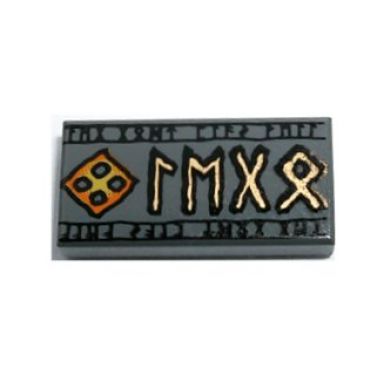 dark bluish gray tile 1 x 2 with elder futhark runes logogram lego pattern