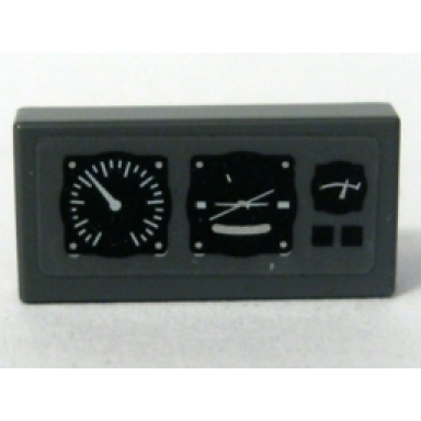 dark bluish gray tile 1 x 2 with three black and white gauges pattern sticker - set 7683
