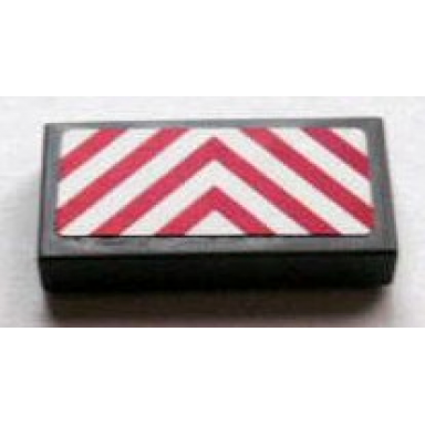 dark bluish gray tile 1 x 2 with red and white chevron danger stripes thin pattern sticker - set 8404