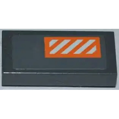 dark bluish gray tile 1 x 2 with orange and white danger stripes pattern sticker - sets 7666 8089 75014