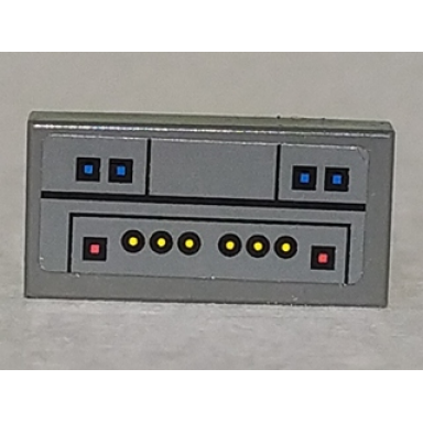 dark bluish gray tile 1 x 2 with blue red and yellow buttons black lines pattern sticker - set 8093