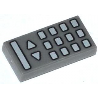 dark bluish gray tile 1 x 2 with tv remote control pattern