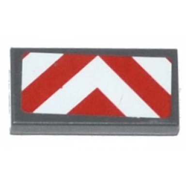 dark bluish gray tile 1 x 2 with red and white chevron danger stripes thick pattern sticker - set 70814