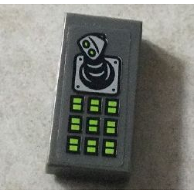 dark bluish gray tile 1 x 2 with joystick and lime buttons pattern sticker - set 76016