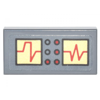 dark bluish gray tile 1 x 2 with red and tan level displays and black and red buttons pattern sticker - set 71242