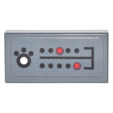 dark bluish gray tile 1 x 2 with black red and silver buttons pattern sticker - set 71242