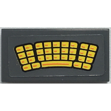 dark bluish gray tile 1 x 2 with yellow and orange curved keyboard pattern sticker - set 76034
