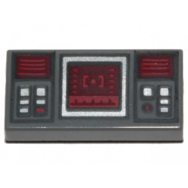 dark bluish gray tile 1 x 2 with sw dark red target screen dark red and silver buttons pattern