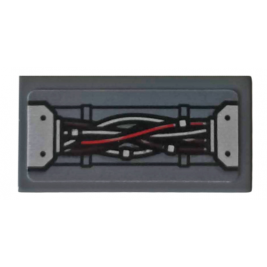 dark bluish gray tile 1 x 2 with black red and silver wires pattern sticker - set 76159