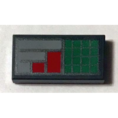 dark bluish gray tile 1 x 2 with green squares red and light bluish gray rectangles pattern