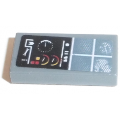 dark bluish gray tile 1 x 2 with control panel with gauges and white cross pattern sticker - set 42100