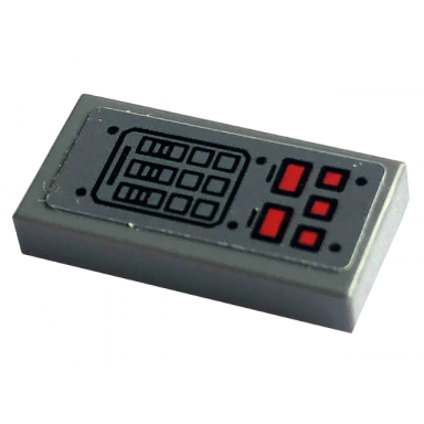 dark bluish gray tile 1 x 2 with control panel with keypad and red buttons pattern sticker - set 76240