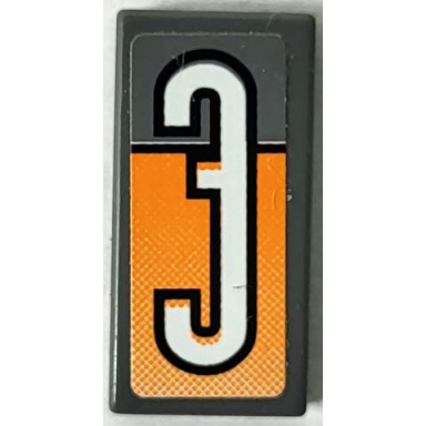 dark bluish gray tile 1 x 2 with white number 3 with black outline on orange gradient background pattern sticker - set 8154