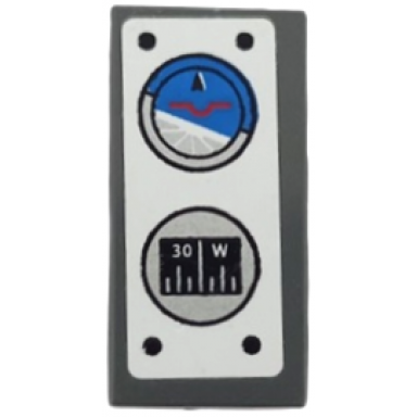 dark bluish gray tile 1 x 2 with aircraft controls horizon indicator 30 w compass and rivets on white background pattern sticker - set 8863