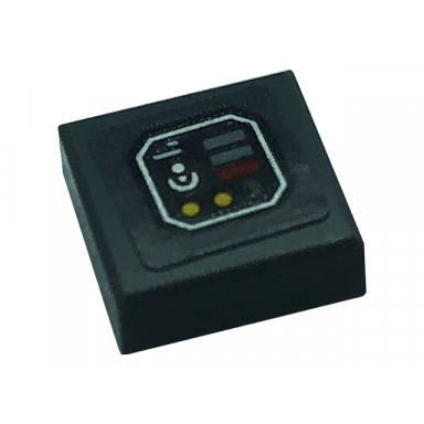 dark bluish gray tile 1 x 1 with lever yellow buttons red and light bluish gray rectangles pattern sticker - set 76161