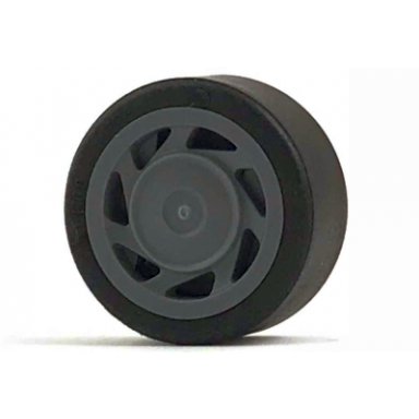dark bluish gray wheel 11mm d x 6mm with 7 slanted spokes with black tire 14mm d x 6mm solid smooth 30838 50945