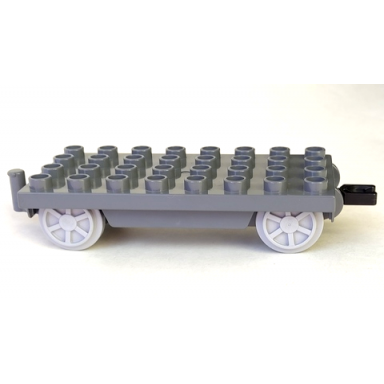 dark bluish gray duplo train base 4 x 8 with light bluish gray train wheels and black movable hook