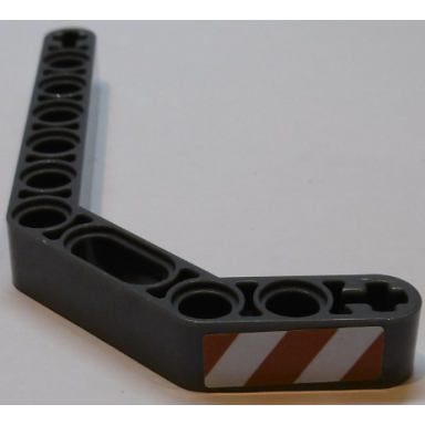dark bluish gray technic liftarm modified bent thick 1 x 11.5 double with red and white danger stripes pattern model right side sticker - set 42055