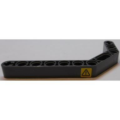 dark bluish gray technic liftarm modified bent thick 1 x 11.5 double with black exclamation mark on yellow background pattern model left side sticker - set 42055