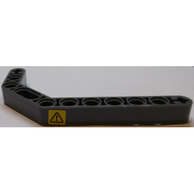 dark bluish gray technic liftarm modified bent thick 1 x 11.5 double with black exclamation mark on yellow background pattern model right side sticker - set 42055