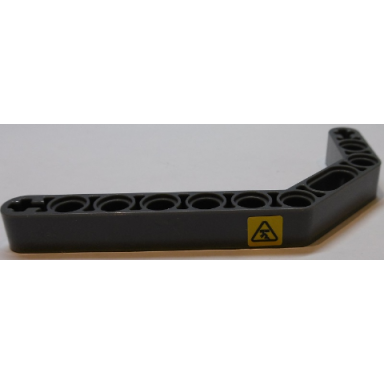 dark bluish gray technic liftarm modified bent thick 1 x 11.5 double with black overhead load danger sign on yellow background pattern model right side sticker - set 42055