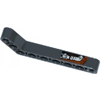 dark bluish gray technic liftarm modified bent thick 1 x 9 7 - 3 with silver hydraulic cylinder and reddish brown wires pattern model right sticker - set 70220