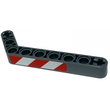 dark bluish gray technic liftarm modified bent thick 1 x 9 7 - 3 with red and white danger stripes pattern model left side sticker - set 42068
