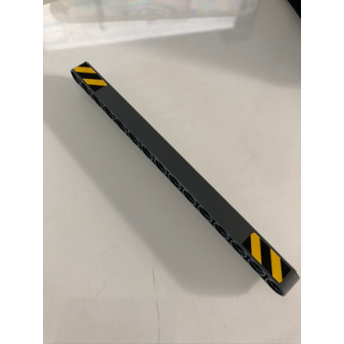 dark bluish gray technic liftarm thick 1 x 15 with black and yellow danger stripes at both ends pattern stickers - set 42098