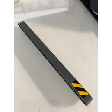 dark bluish gray technic liftarm thick 1 x 15 with black and yellow danger stripes pattern model right side sticker - set 42098