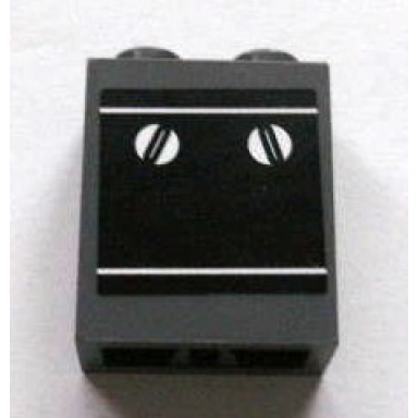 dark bluish gray brick 1 x 2 x 2 with inside axle holder with black oven with white controls pattern sticker - set 3825