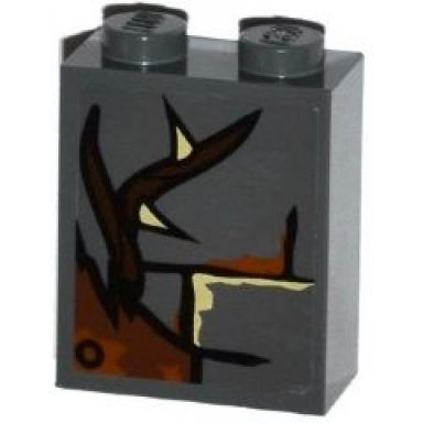 dark bluish gray brick 1 x 2 x 2 with inside stud holder with bricks broken wooden plank and vine with thorns pattern sticker - set 79014