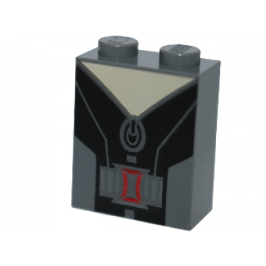 dark bluish gray brick 1 x 2 x 2 with inside stud holder with black and gray jacket pattern