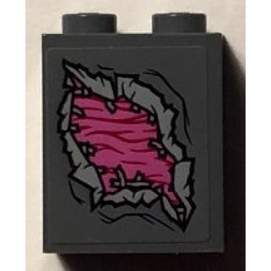 dark bluish gray brick 1 x 2 x 2 with inside stud holder with rip exposing abilisk skin pattern facing up sticker - set 76081