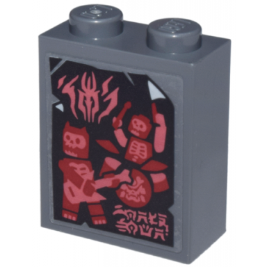 dark bluish gray brick 1 x 2 x 2 with inside stud holder with 2 red skeletons drums guitar and coral ninjago logogram world tour pattern sticker - set 71799