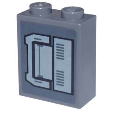 dark bluish gray brick 1 x 2 x 2 with inside stud holder with light bluish gray and black mechanical panels and air vents pattern model left side sticker - set 75357