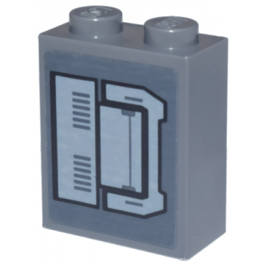 dark bluish gray brick 1 x 2 x 2 with inside stud holder with light bluish gray and black mechanical panels and air vents pattern model right side sticker - set 75357