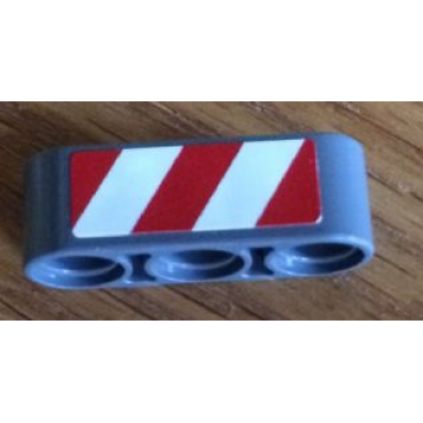dark bluish gray technic liftarm thick 1 x 3 with red and white danger stripes pattern model left side sticker - set 8052