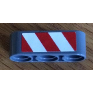 dark bluish gray technic liftarm thick 1 x 3 with red and white danger stripes pattern model right side sticker - set 8052