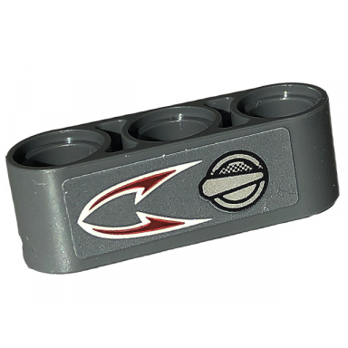 dark bluish gray technic liftarm thick 1 x 3 with dark red and white flames and tank filler cap pattern sticker - set 42132